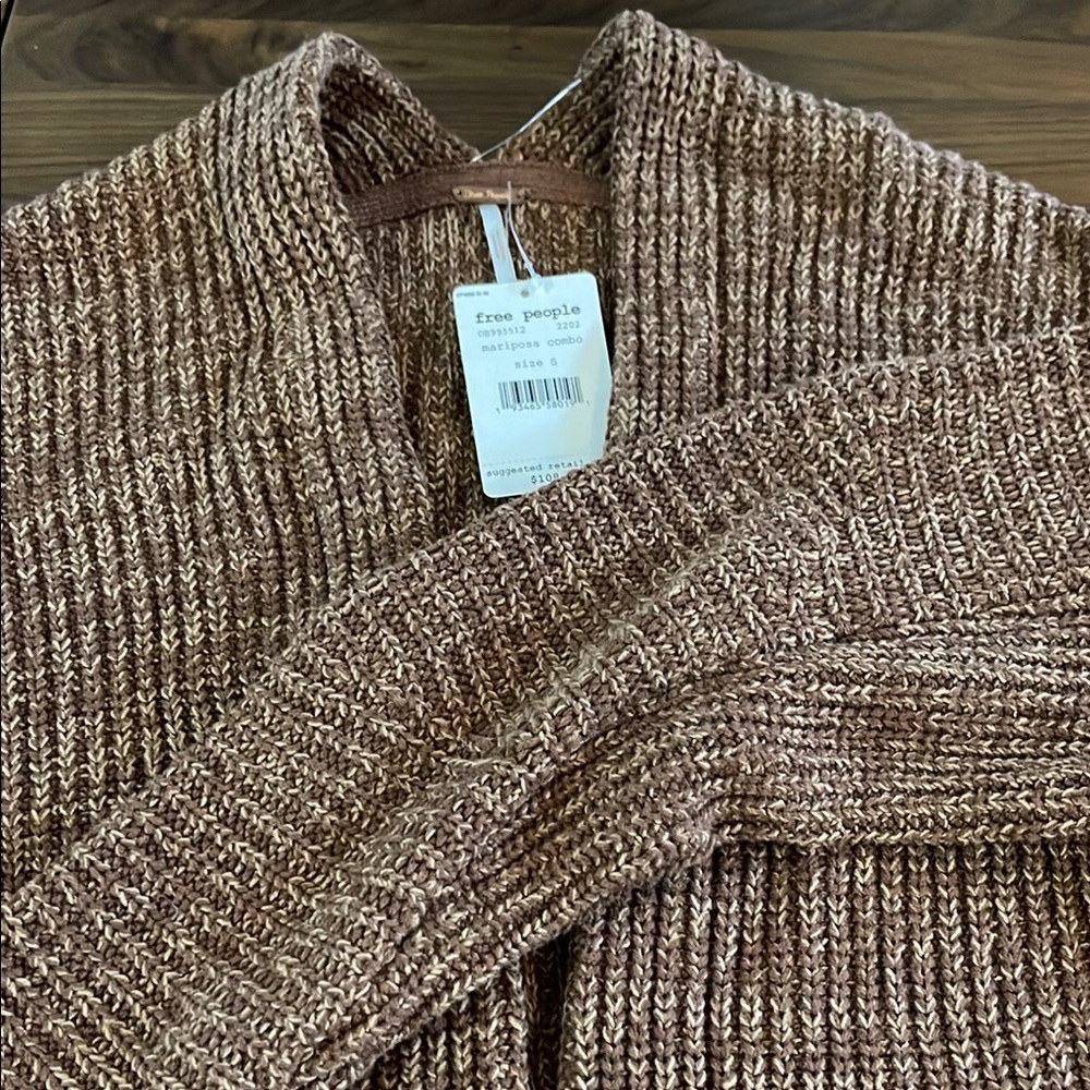 Free People Brown Mariposa Combo Chunky Knit Cardigan